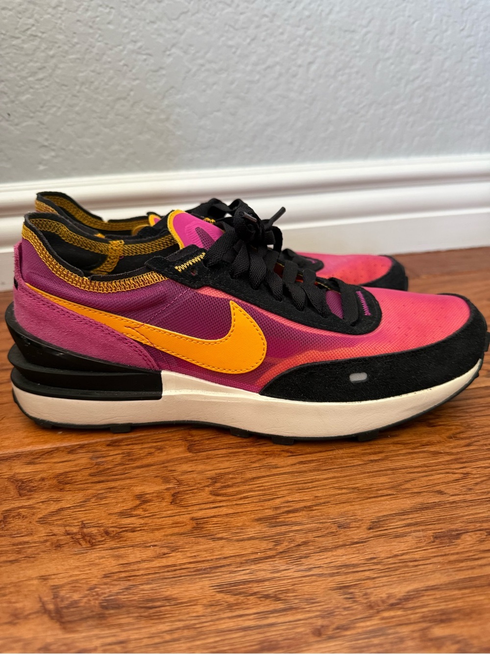 Nike Pink and Yellow Swoosh Low-Top Sneakers